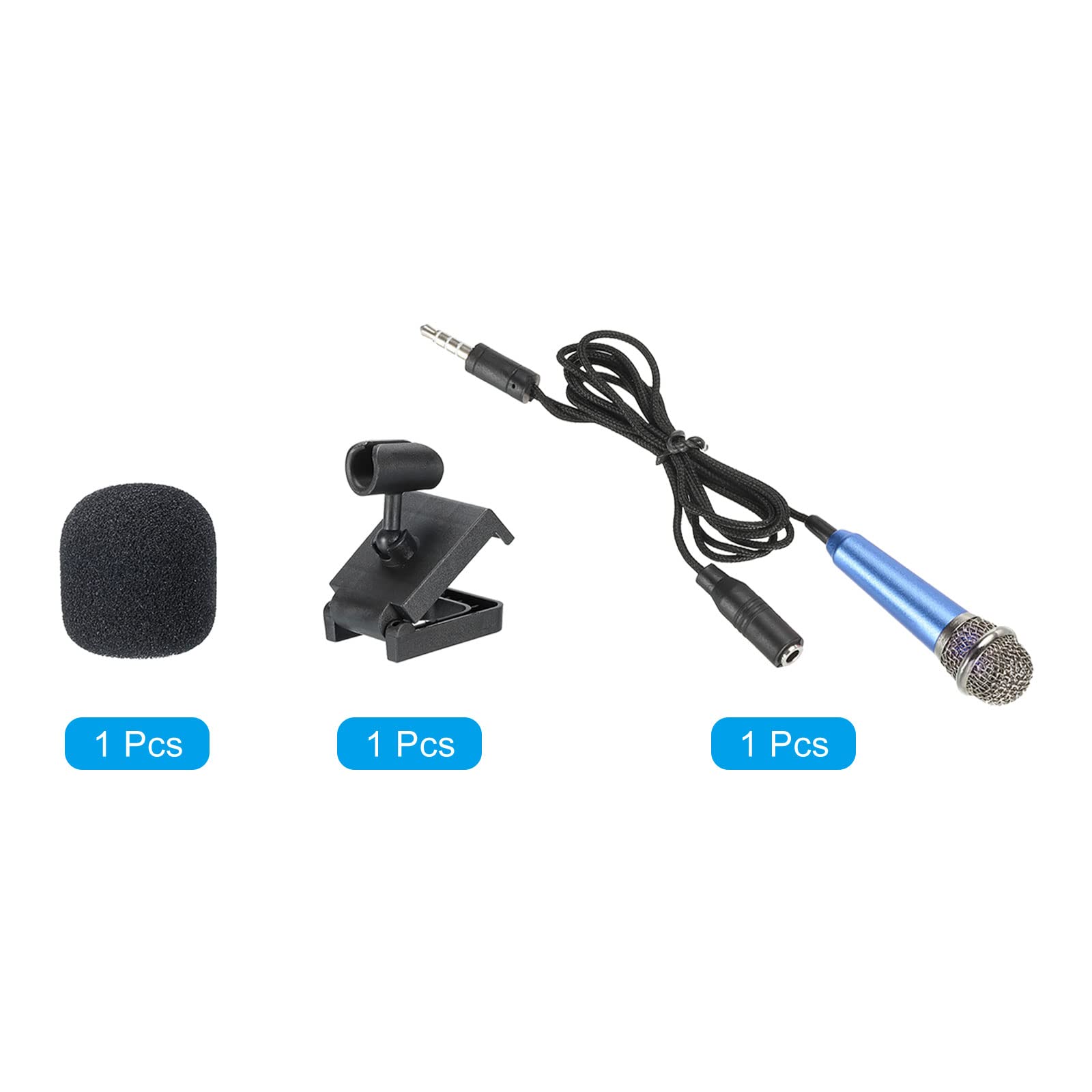 PATIKIL Mini Microphone Portable Vocal Microphone Blue for Voice Recording and Singing with Mic Stand and Cover Pack of 1