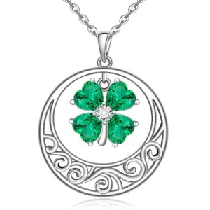 Talonior St Patricks Day Necklace Shamrock Necklace for Women 4 Leaf Clover Pendant Irish Shamrock Sterling Silver Filigree Cubic Zirconia Green Good Lucky Clover Jewelry Gifts