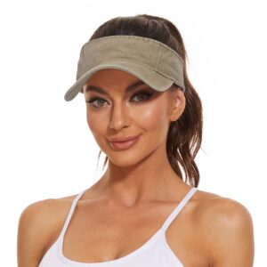 Sun Visor Hats Adjustable Cotton Sun Protection Cap Hats Tennis Golf Visor Hat Khaki