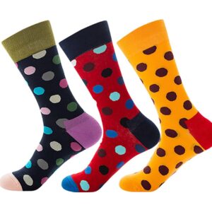 Santimon Mens Dress Funny Novelty Breathable Colorful Dots Socks Cotton Casual Cushioned Crew Socks Black-Yellow 1 Pack