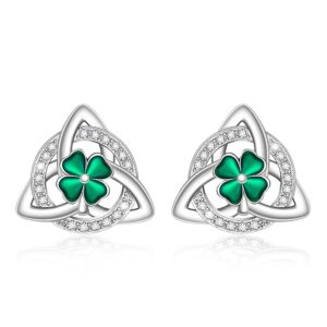 shamrock earrings st patricks day earrings for women sterling silver four leaf clover earrings celtic knot good lucky irish clover stud friendship triangle jewelry birthday gifts