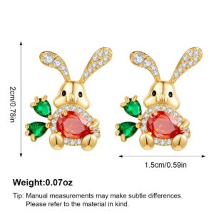 MUYAN Cute Small Easter Rabbit Stud Earrings Rabbit holding Carrot Easter Earrings Rhinestones Bunny Easter Earrings Gift