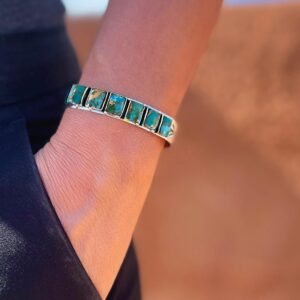 Turquoise Bracelet Sterling Silver 925 Genuine Turquoise Cuff Bracelet (Matrix Turquoise)