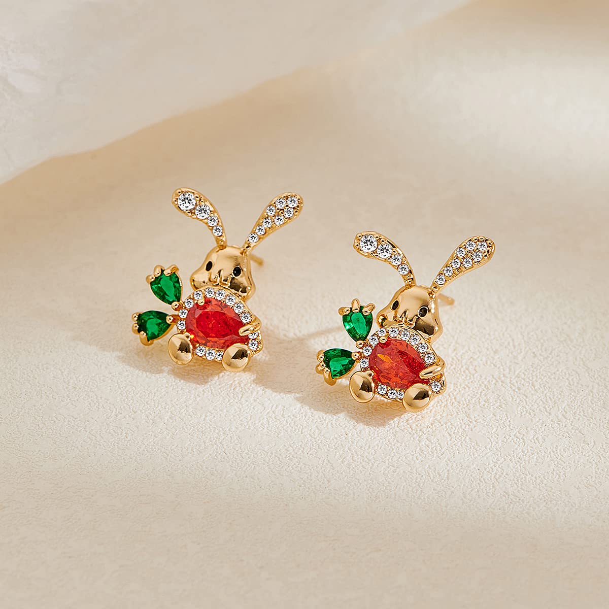 MUYAN Cute Small Easter Rabbit Stud Earrings Rabbit holding Carrot Easter Earrings Rhinestones Bunny Easter Earrings Gift