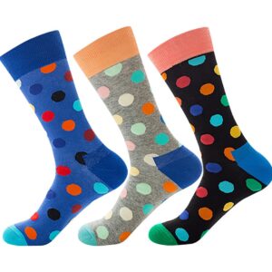 Santimon Mens Dress Funny Novelty Breathable Colorful Dots Socks Cotton Casual Cushioned Crew Socks Black-Yellow 1 Pack