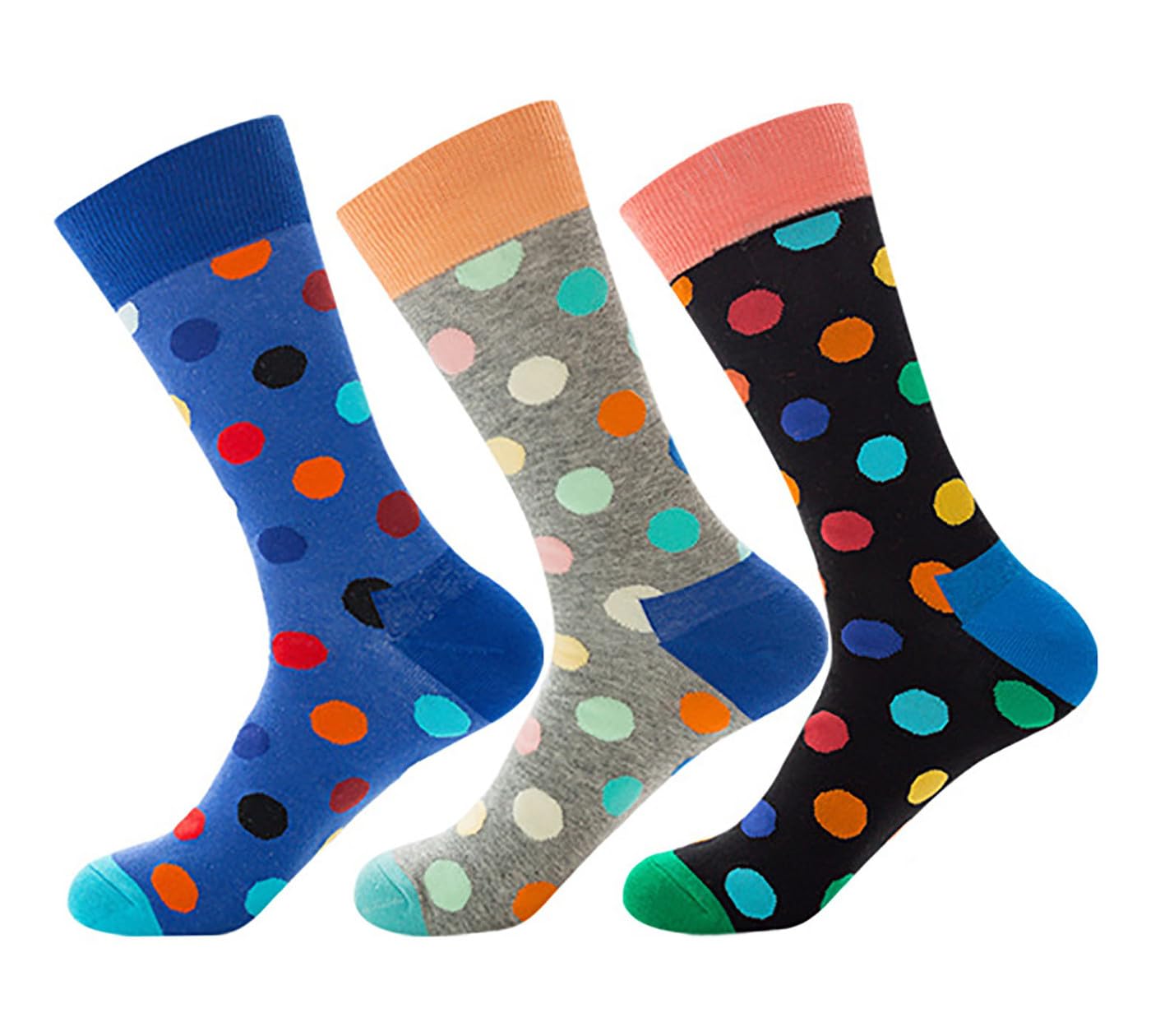 Santimon Mens Dress Funny Novelty Breathable Colorful Dots Socks Cotton Casual Cushioned Crew Socks Black-Yellow 1 Pack