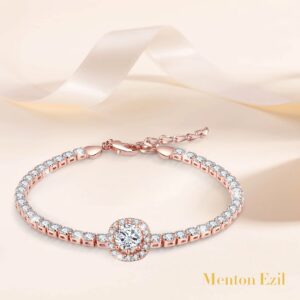 Menton Ezil Fasion Jewelry Tennis Bracelets For Women 18K Gold Plating Adjustable Bracelets And Earring Sets With Crystal For Wife Girlfriend Or Mothers Idea Gift For Mother's day (Rose Gold)