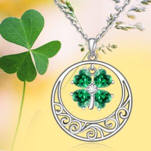 Talonior St Patricks Day Necklace Shamrock Necklace for Women 4 Leaf Clover Pendant Irish Shamrock Sterling Silver Filigree Cubic Zirconia Green Good Lucky Clover Jewelry Gifts