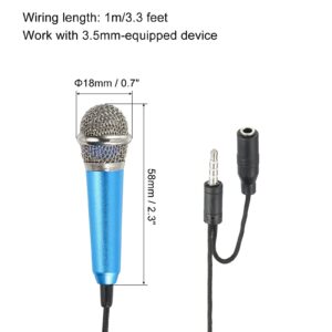 PATIKIL Mini Microphone Portable Vocal Microphone Blue for Voice Recording and Singing with Mic Stand and Cover Pack of 1