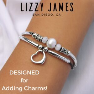 Lizzy James Crystal Water Adjustable 2 Natural Black Leather Strand Silver Bracelet with Pearl & Moonstone for Women