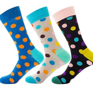 Santimon Mens Dress Funny Novelty Breathable Colorful Dots Socks Cotton Casual Cushioned Crew Socks Black-Yellow 1 Pack