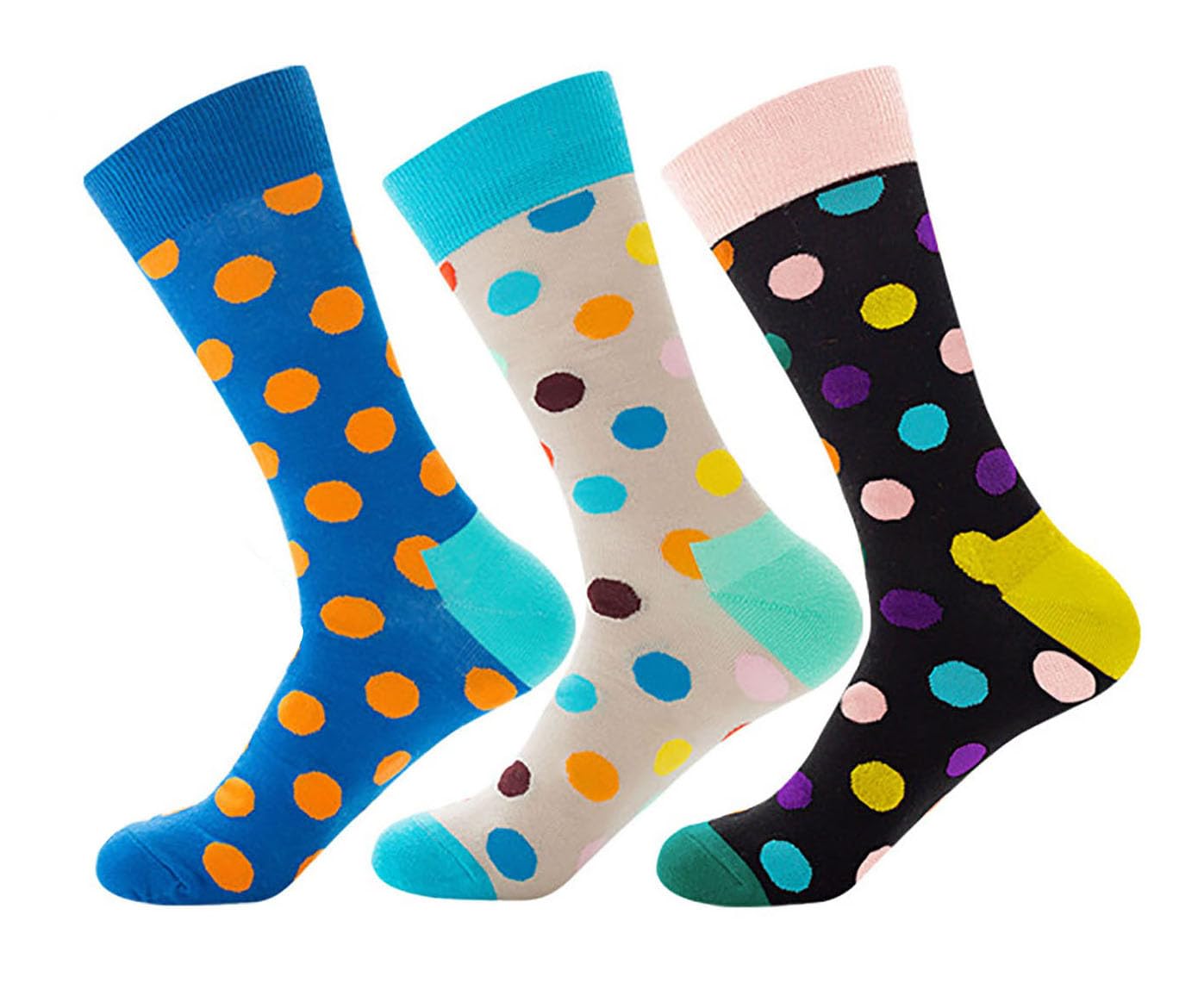 Santimon Mens Dress Funny Novelty Breathable Colorful Dots Socks Cotton Casual Cushioned Crew Socks Black-Yellow 1 Pack