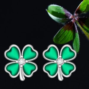 St Patricks Day Earrings Shamrock Earrings for Women Sterling Silver Good Lucky Irish Green Four Leaf Clover Earrings Clover Stud Friendship Jewelry Birthday Gifts