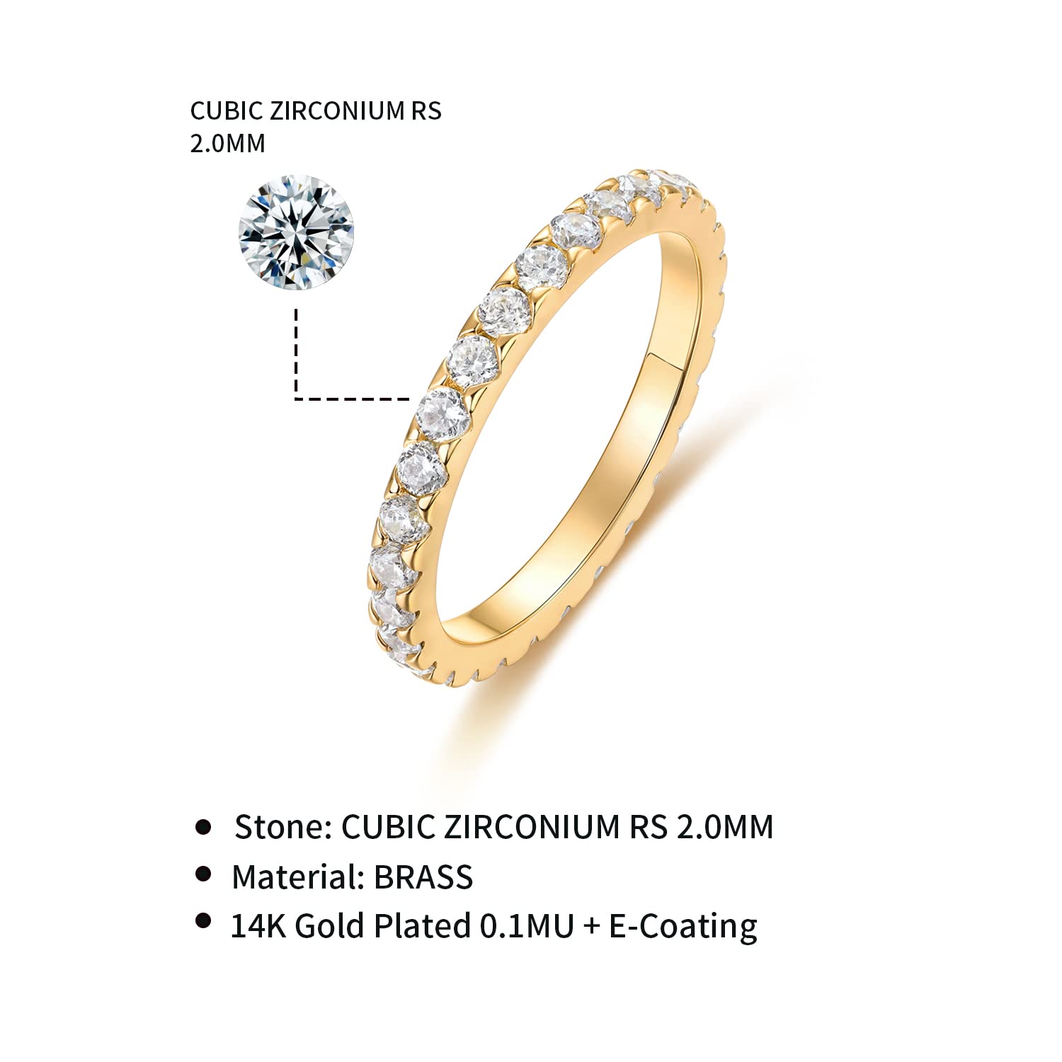 Devin Rose Cubic Zirconia Eternity Wedding Band for Women 14K Yellow Gold Plated Brass Stackable Ring Size 9