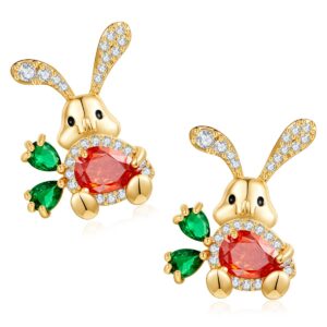 MUYAN Cute Small Easter Rabbit Stud Earrings Rabbit holding Carrot Easter Earrings Rhinestones Bunny Easter Earrings Gift