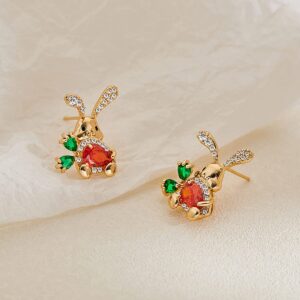 MUYAN Cute Small Easter Rabbit Stud Earrings Rabbit holding Carrot Easter Earrings Rhinestones Bunny Easter Earrings Gift