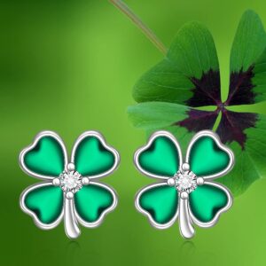 St Patricks Day Earrings Shamrock Earrings for Women Sterling Silver Good Lucky Irish Green Four Leaf Clover Earrings Clover Stud Friendship Jewelry Birthday Gifts