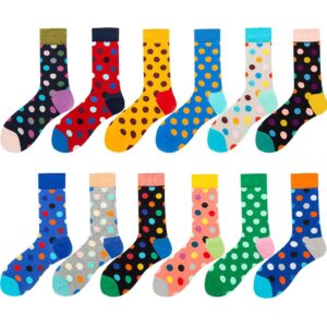 Santimon Mens Dress Funny Novelty Breathable Colorful Dots Socks Cotton Casual Cushioned Crew Socks Black-Yellow 1 Pack