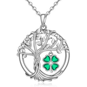 st patricks day shamrock necklace for women sterling silver tree of life necklace 4 leaf clover pendant good lucky irish shamrock green clover jewelry holiday gifts