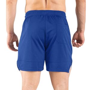 Mens 5" Gym Workout Shorts Quick Dry Bodybuilding Weightlifting Pants with Zipper Pockets Summer Mesh Athletic Short Blue