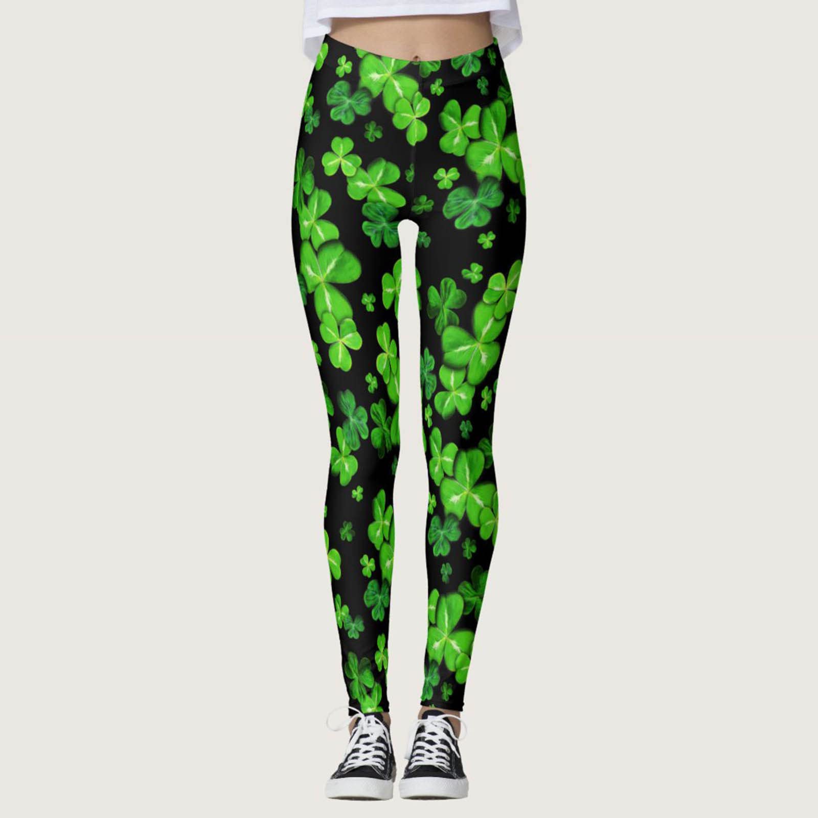 Saint Patrick Day Workout Leggings Women Shamrock Printed Yoga Leggings Tummy Control High Waist Fitness Pants