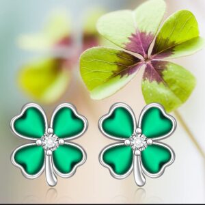 St Patricks Day Earrings Shamrock Earrings for Women Sterling Silver Good Lucky Irish Green Four Leaf Clover Earrings Clover Stud Friendship Jewelry Birthday Gifts