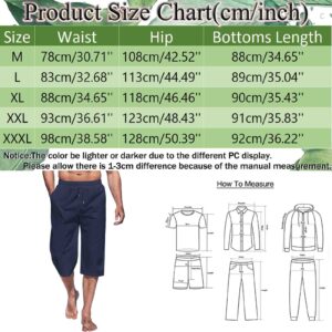 BIUMUET Mens Drawstring Cotton Linen Straight Legs Capri Yoga Beach Pants Casual Lightweight 3/4 Baggy Harem Shorts Trousers Khaki