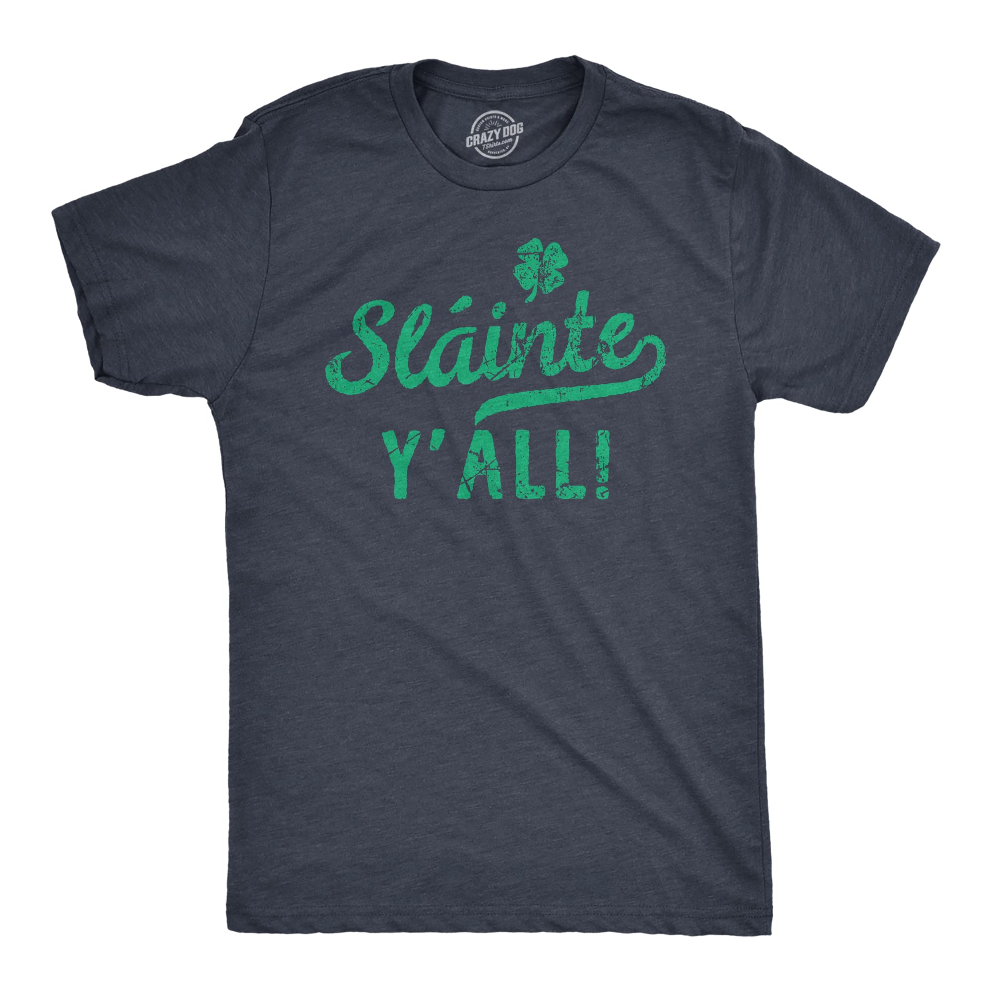 Mens Slainte Yall T Shirt Funny St Paddys Day Parade Good Health Toast Tee for Guys Mens Funny T Shirts Saint Patrick's Day T Shirt for Men Funny Drinking Navy - L