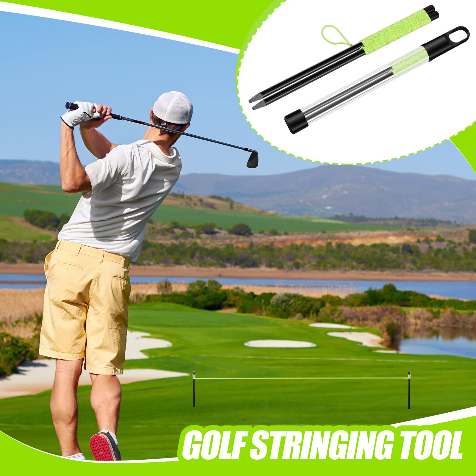 2 Pieces Golf Putting Aid String with Pegs Golf Putting String Guide Golf Putting Training Aid String Alignment Putting String Line Golf Putting Guide Line for Trainer Indoor Practice, Green