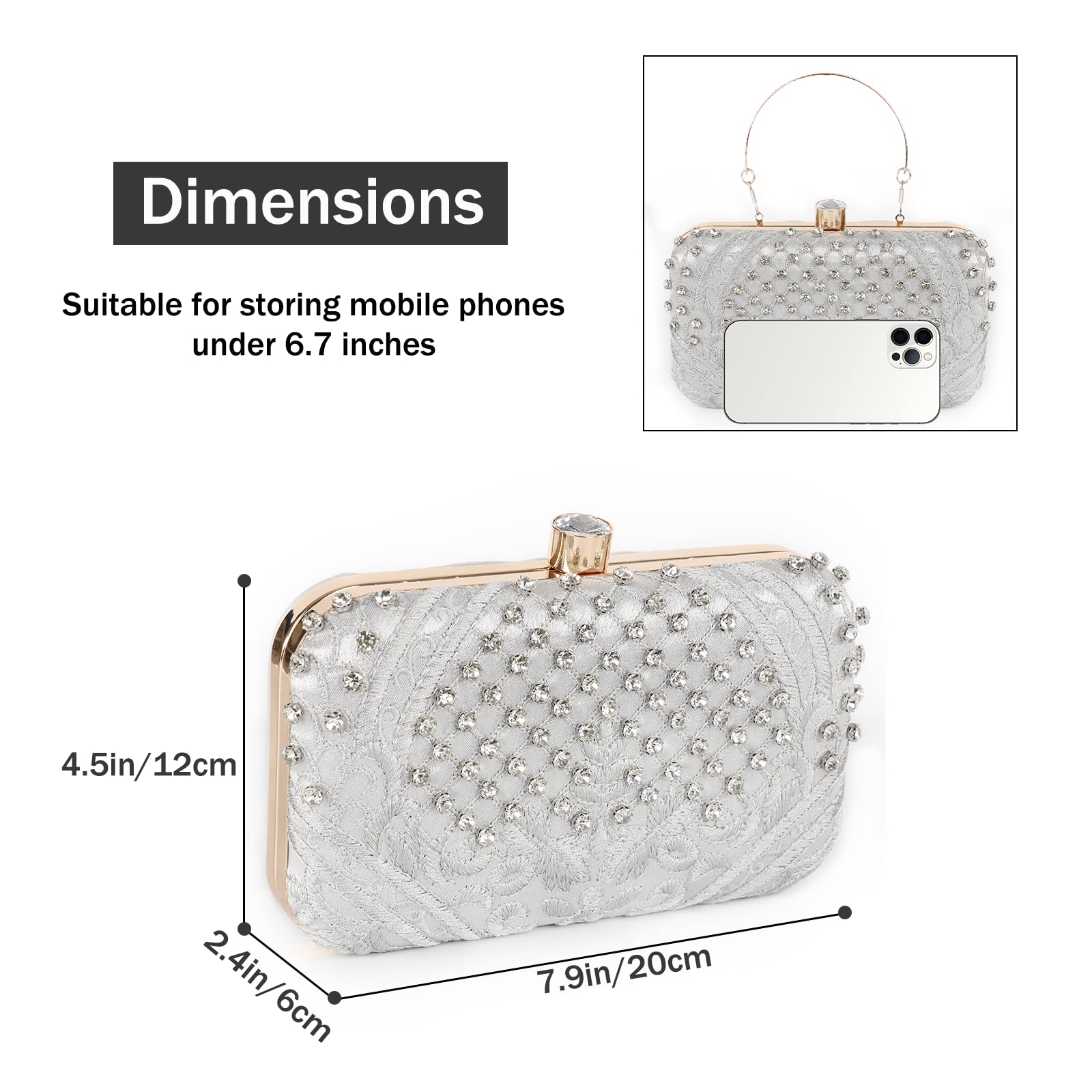 GUOZI Womens Handmade Embroidery Rhinestones Vintage Clutch Evening Handbag Shoulder Bag Purses for Wedding Prom Party