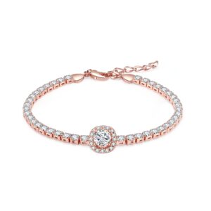 menton ezil fasion jewelry tennis bracelets for women 18k gold plating adjustable bracelets and earring sets with crystal for wife girlfriend or mothers idea gift for mother's day (rose gold)