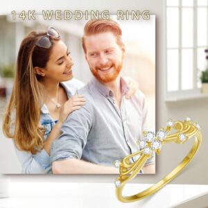 ELFRONT Mother's Day Gift for Wife 14K Gold Bow Rings 14kt Yellow Gold Crown Engagement Rings Wedding Ring Promise Jewelry Rings for Women Wife Gifts