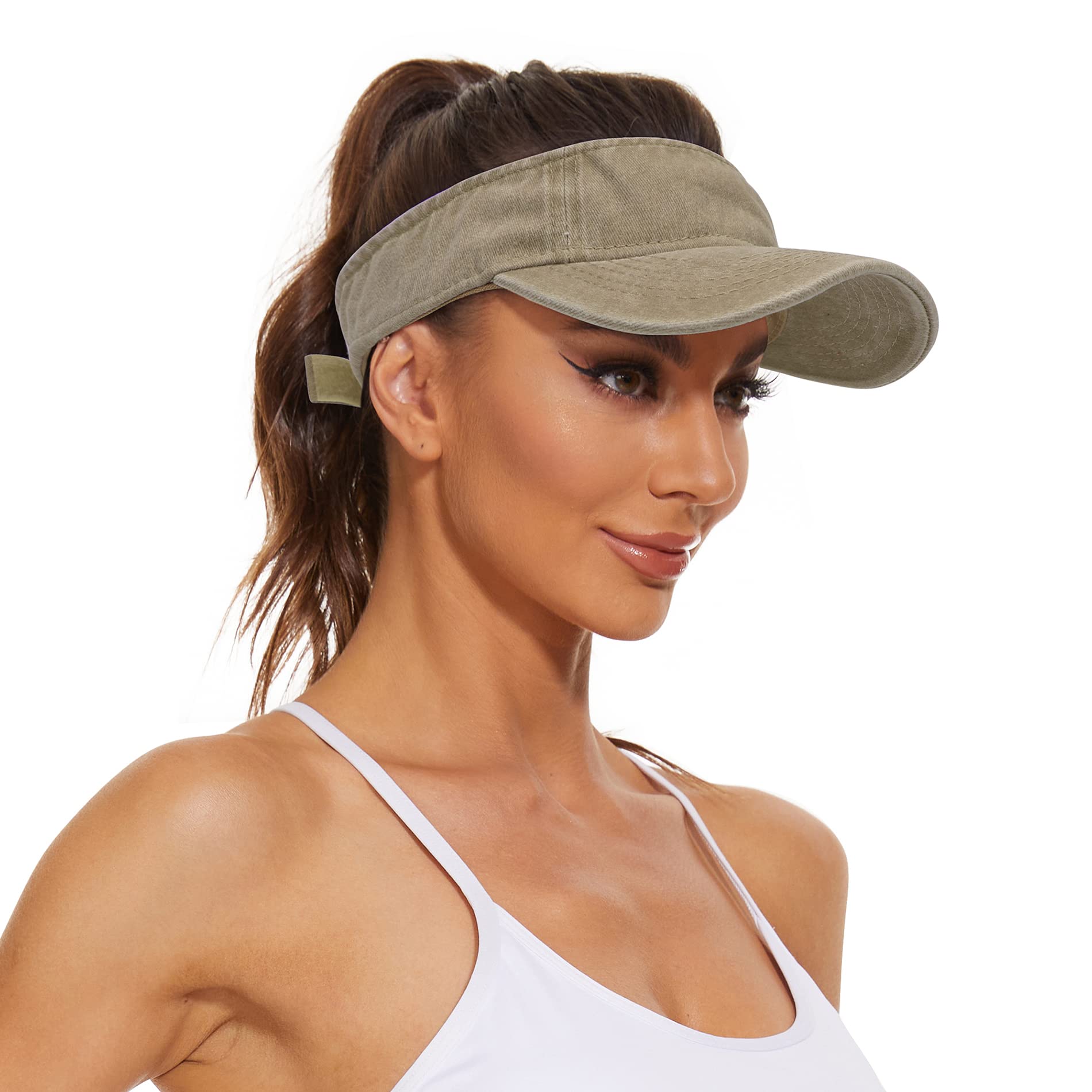 Sun Visor Hats Adjustable Cotton Sun Protection Cap Hats Tennis Golf Visor Hat Khaki