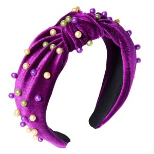 glbcc mardi gras headband purple crystal jeweled wide headband festival holiday padded hairband carnival party hair accessory (mardi gras purple headband a)