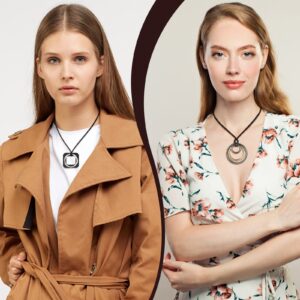 Huquary 8 Pcs Long Wooden Pendant Necklaces for Women Bohemian Sweater Necklace Set Wooden Faux Leather Long Necklaces for Women Men Vintage Necklace Boho Necklace Jewelry