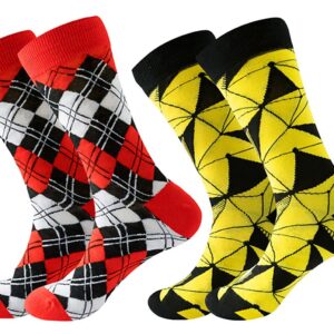 Santimon Dress Funny Novelty Breathable Athletic Cool Colorful Socks Casual Cushioned Crew Calf Socks For Men Yellow-Green 1 Pack