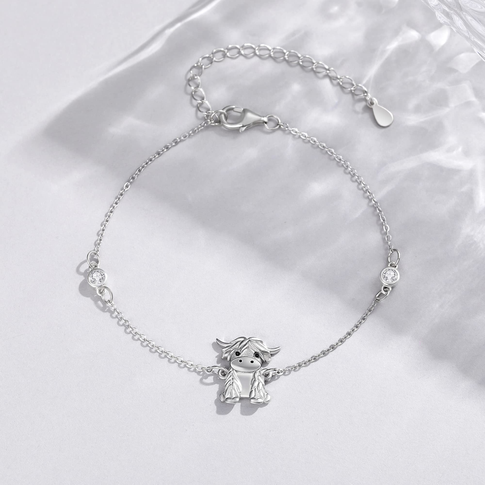 YAFEINI Highland Cow Bracelet 925 Sterling Silver Cute Highland Cow Gifts for Women