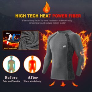 MEETWEE Men's Thermal Shirts, Winter Ski Gear Fleece Lined Long Johns Base Layer Warm Top for Skiing Grey