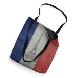 French Flag Vintage Postcard Style with Eiffel tower Tote Bag