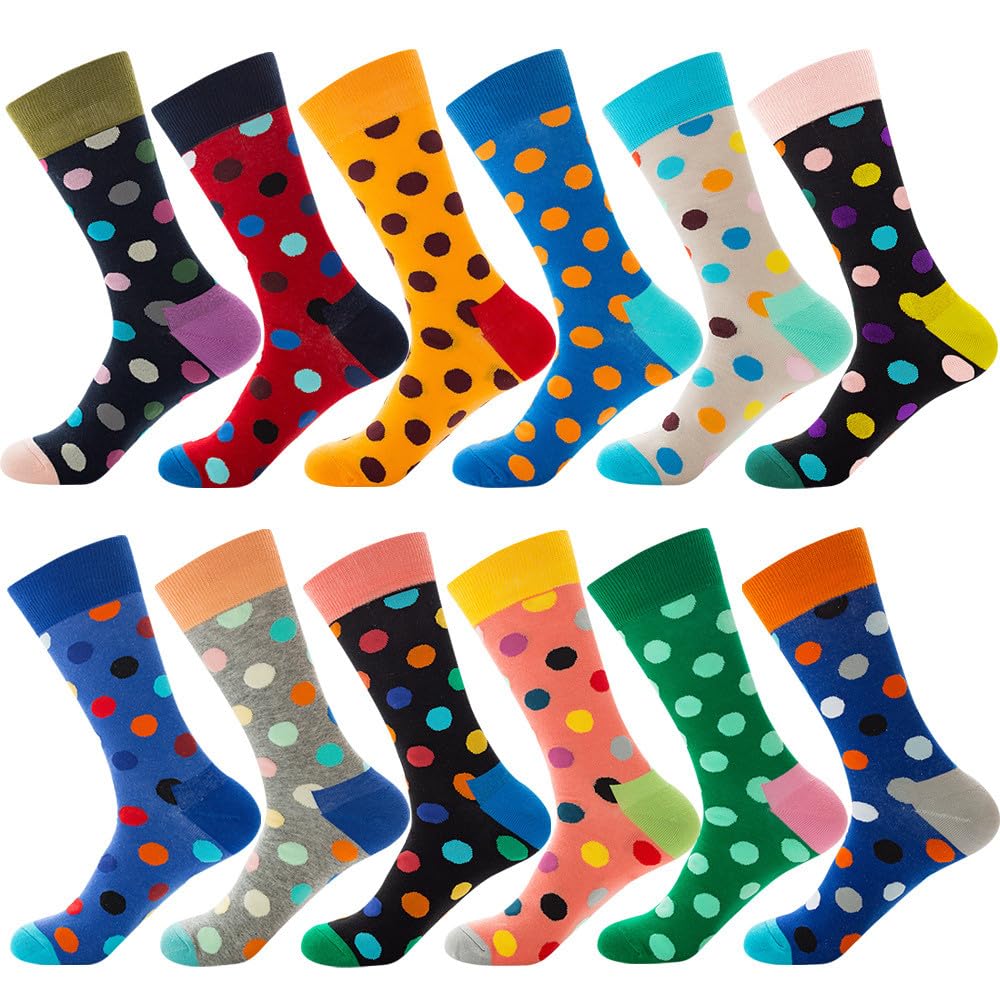 Santimon Mens Dress Funny Novelty Breathable Colorful Dots Socks Cotton Casual Cushioned Crew Socks Black-Yellow 1 Pack