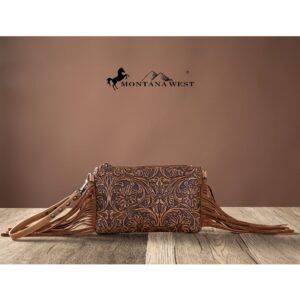 Montana West Mini Crossbody Bags for Women Cowhide Leather Credit Card Wallet Purse with Leather Fringe Tassel MBB-MW1217-181BR