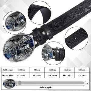 Photect Western Leather Buckle Belts Cowboy Deer Buckle Belt Wildlife Elk Buckle Belt Floral Engraved Cowboy Belts for Men (Black)