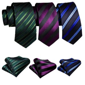 Barry.Wang 6 PCS Men Ties Set Silk Business Fashion Woven Necktie Handkerchief Cufflinks Paisley Stripe Wedding Party