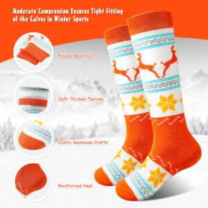 Cimkiz Kids Ski Socks (2 Pairs/3 Pairs) for Boys Girls Thick Warm for Winter Snow Skiing Snowboard Sports (2 Packs (Yellow + Orange), M)