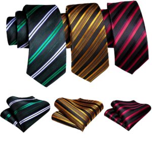 Barry.Wang 6 PCS Men Ties Set Silk Business Fashion Woven Necktie Handkerchief Cufflinks Paisley Stripe Wedding Party