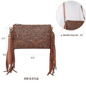 Montana West Mini Crossbody Bags for Women Cowhide Leather Credit Card Wallet Purse with Leather Fringe Tassel MBB-MW1217-181BR