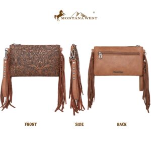 Montana West Mini Crossbody Bags for Women Cowhide Leather Credit Card Wallet Purse with Leather Fringe Tassel MBB-MW1217-181BR