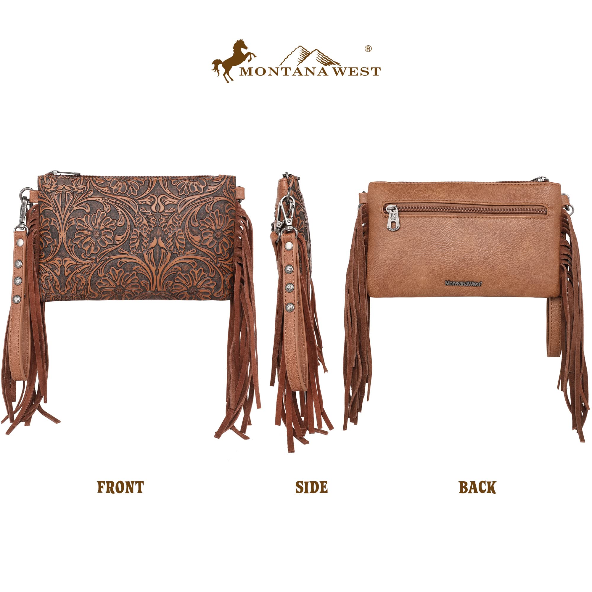 Montana West Mini Crossbody Bags for Women Cowhide Leather Credit Card Wallet Purse with Leather Fringe Tassel MBB-MW1217-181BR