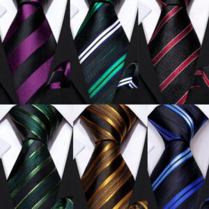 Barry.Wang 6 PCS Men Ties Set Silk Business Fashion Woven Necktie Handkerchief Cufflinks Paisley Stripe Wedding Party