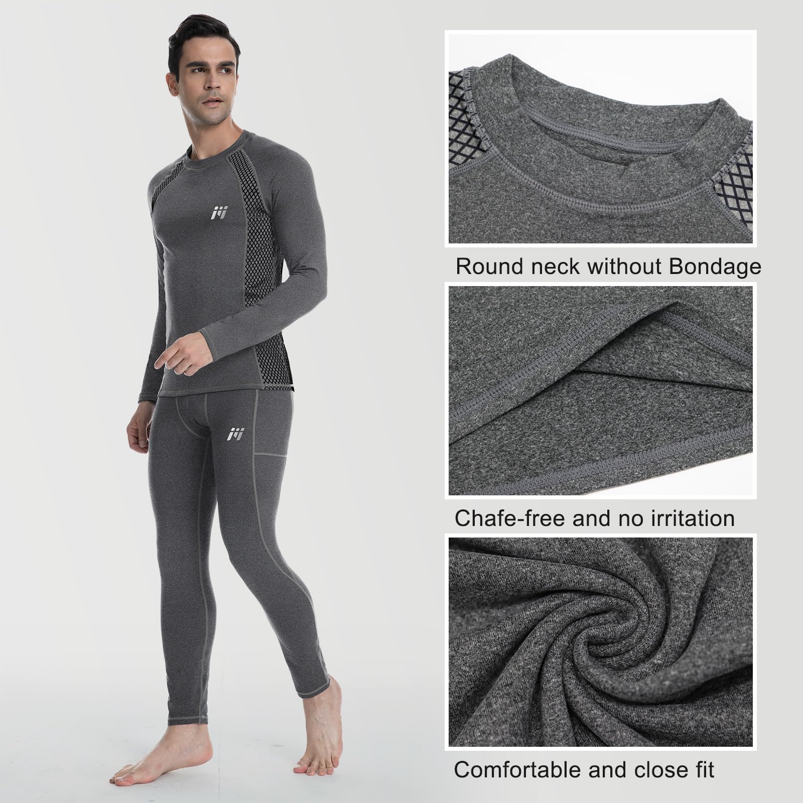 MEETWEE Men's Thermal Shirts, Winter Ski Gear Fleece Lined Long Johns Base Layer Warm Top for Skiing Grey